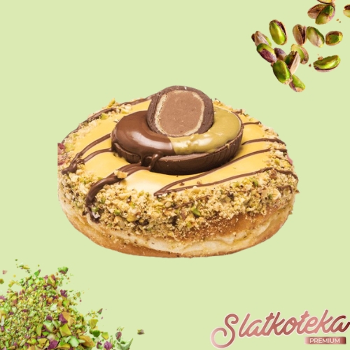 Slatkoteka 6 krofna sa pistaćima na zelenoj pozadini sa pistaćima