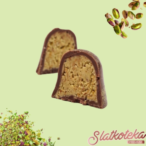  Dubai mini praline slatkoteka na zelenoj pozadini sa pistaćima