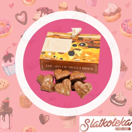 Umetnička knjiga sa brownie zalogajima za poklon na roze pozadini