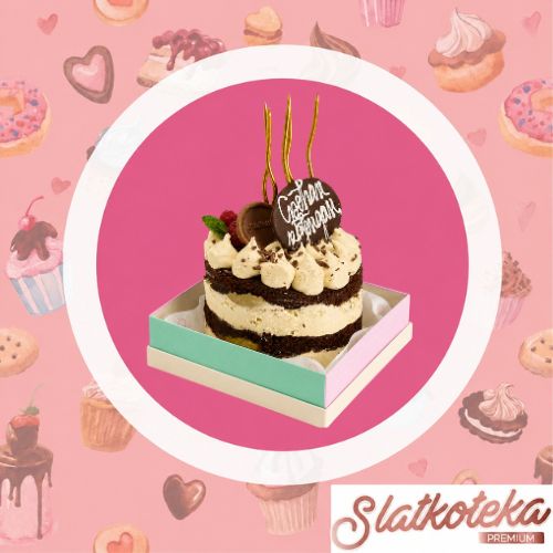 mini cake malina pistać na roze pozadini 