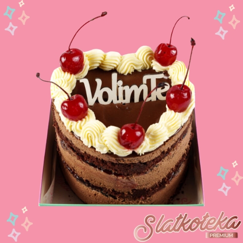 Choco i višnja gift cake na roze pozadini