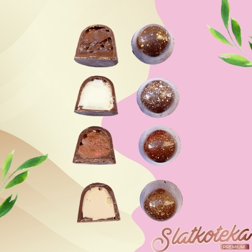 mini praline box nugat na krem roze pozadini