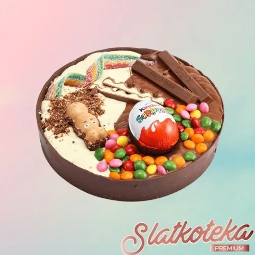 Kids torta iznenađenja na roze plavoj pozadini