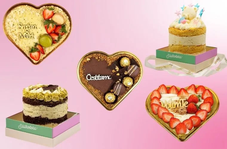 prikaz slatkoteka 5 mini tortica na roze pozadini