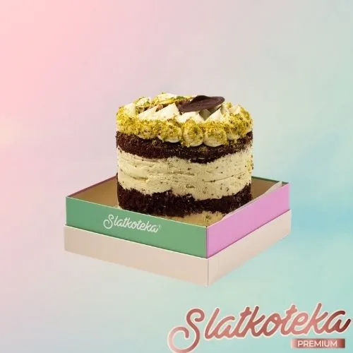 Mini Gift Cake Dubai na roze plavoj pozadini