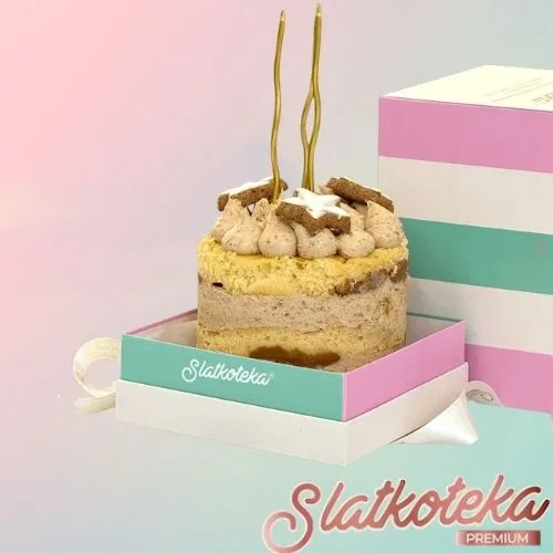 Mini Gift Cake Lotus na roze plavoj pozadini