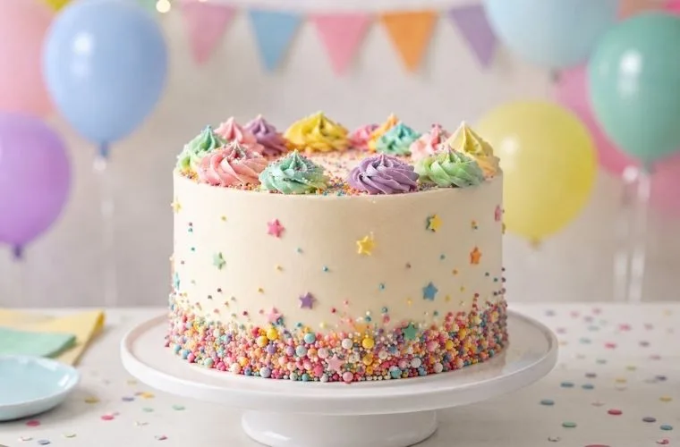 prikaz dečije torte sa zvezdicama i perlicama
